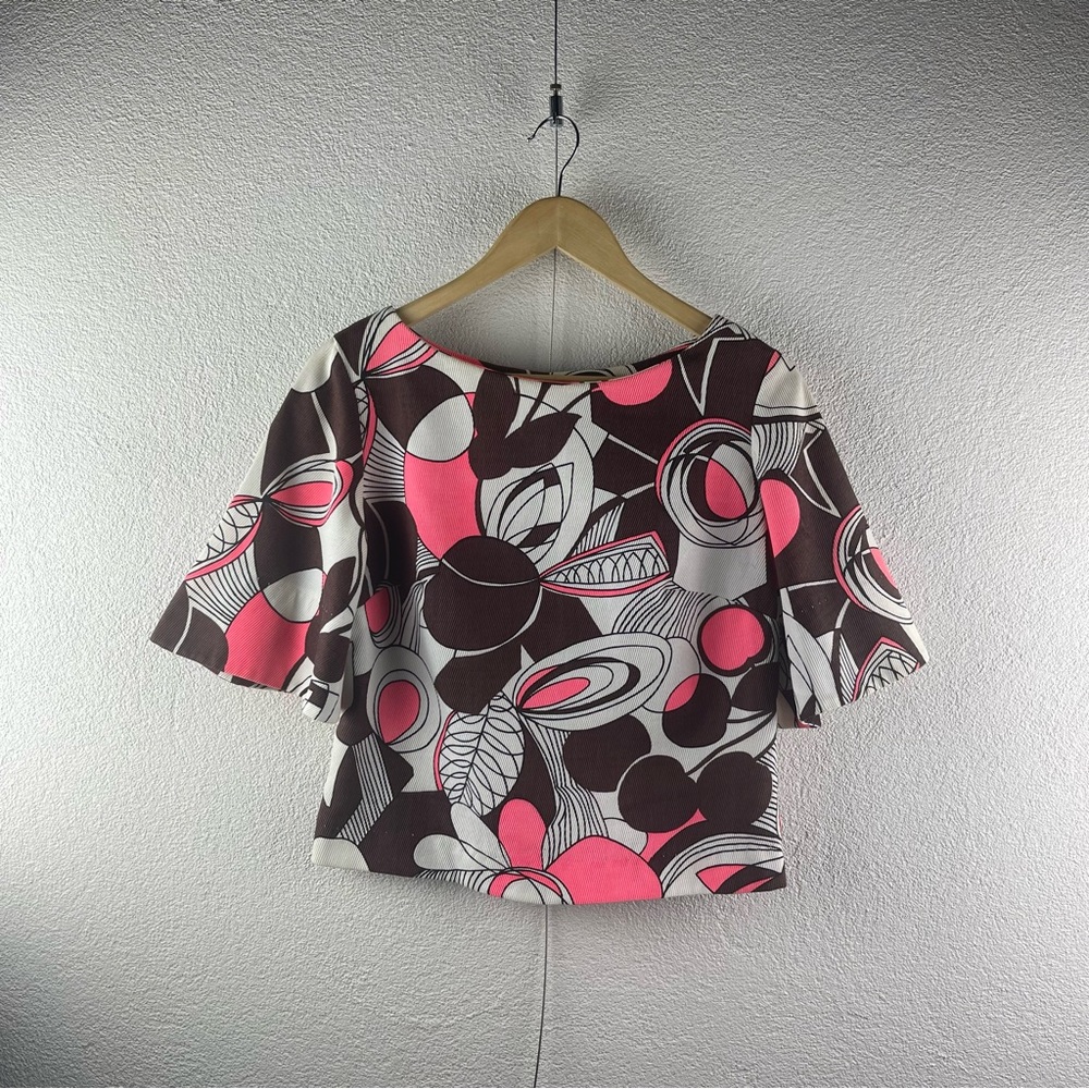 Vintage l 60s S Mod GoGo Corduroy Novelty Kitsch Cherry Flare Sleeve Crop Blouse